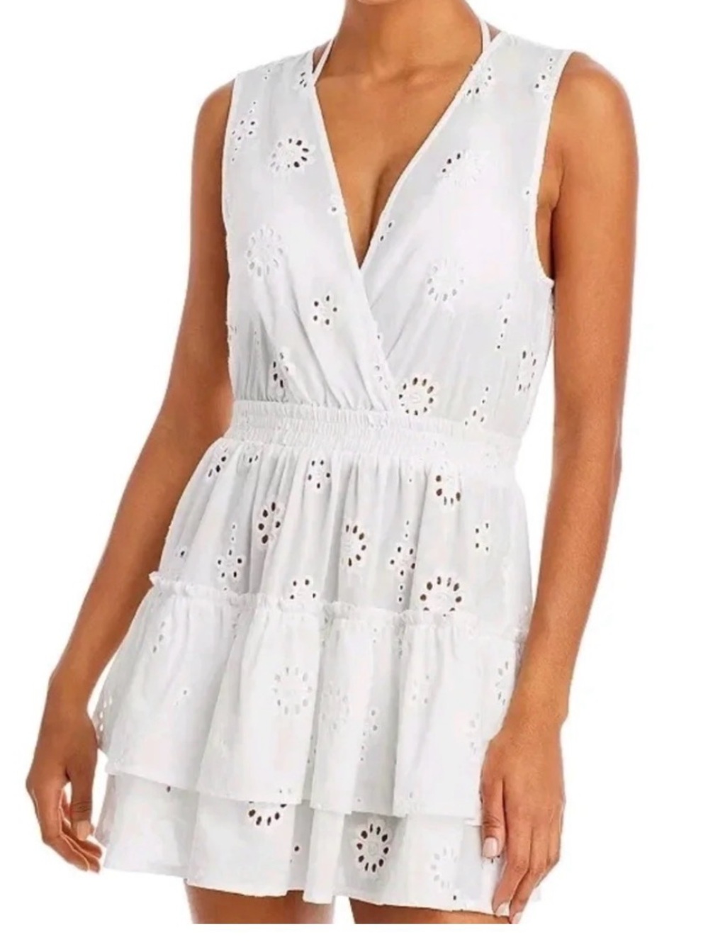 Aqua Swim Eyelet Tiered Cover-Up Dress